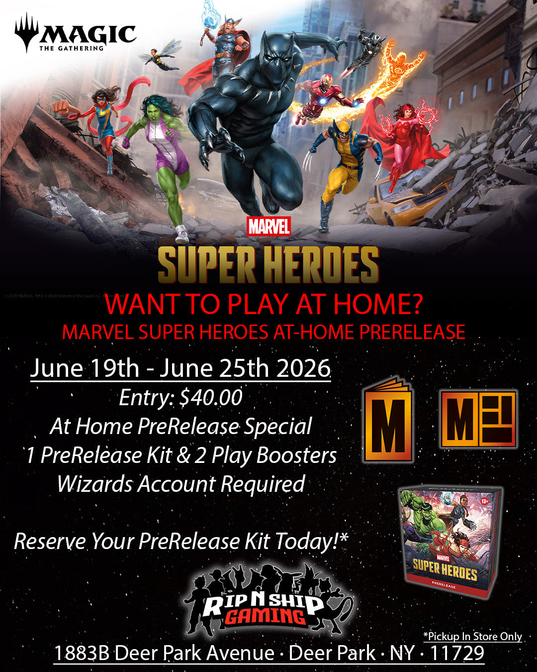 June 19th through June 25th 2026 - Magic The Gathering Marvel Super Heroes At-Home PreRelease