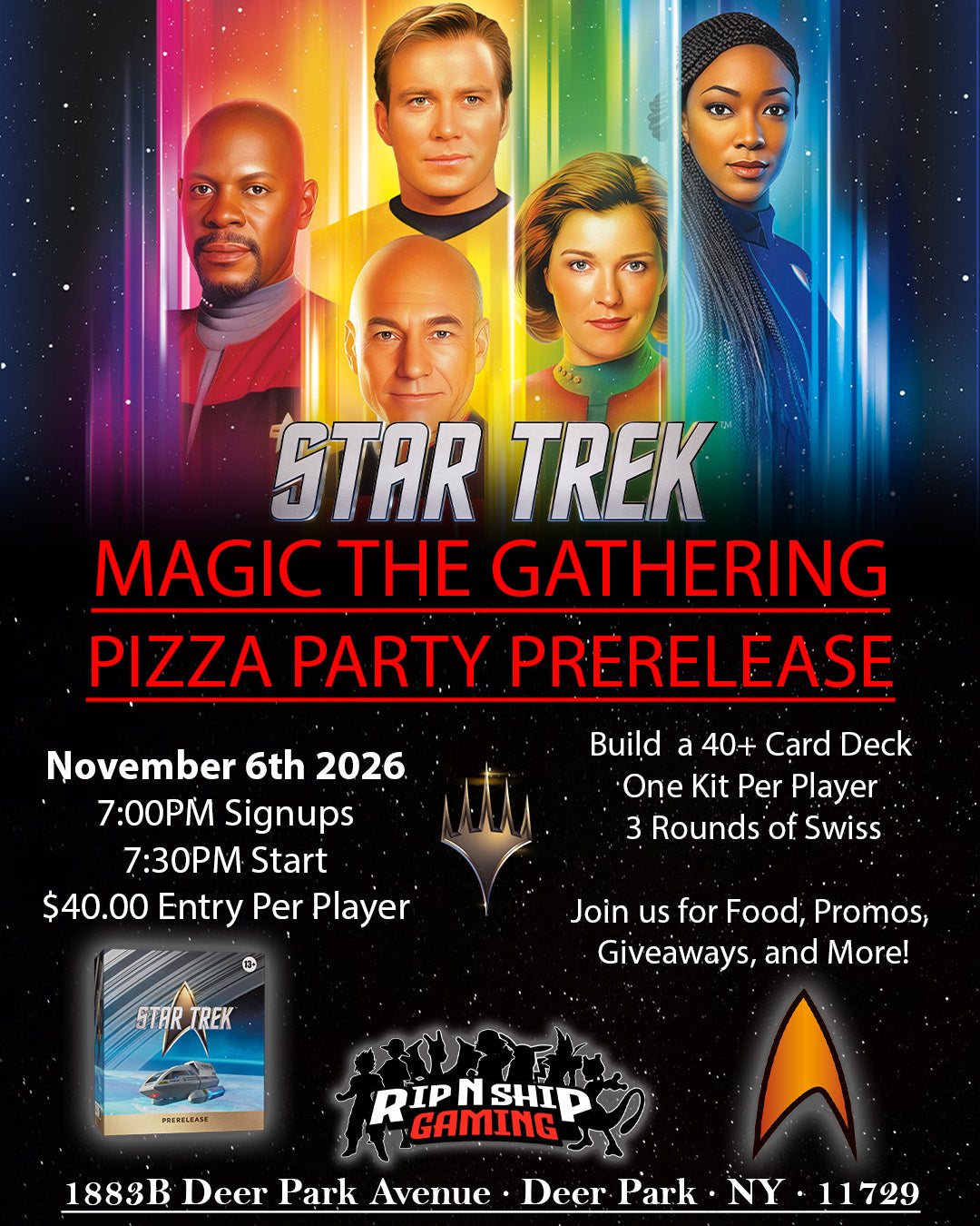 November 6th, 2026 - Magic the Gathering Star Trek Sealed PreRelease & Pizza Party IN STORE EVENT