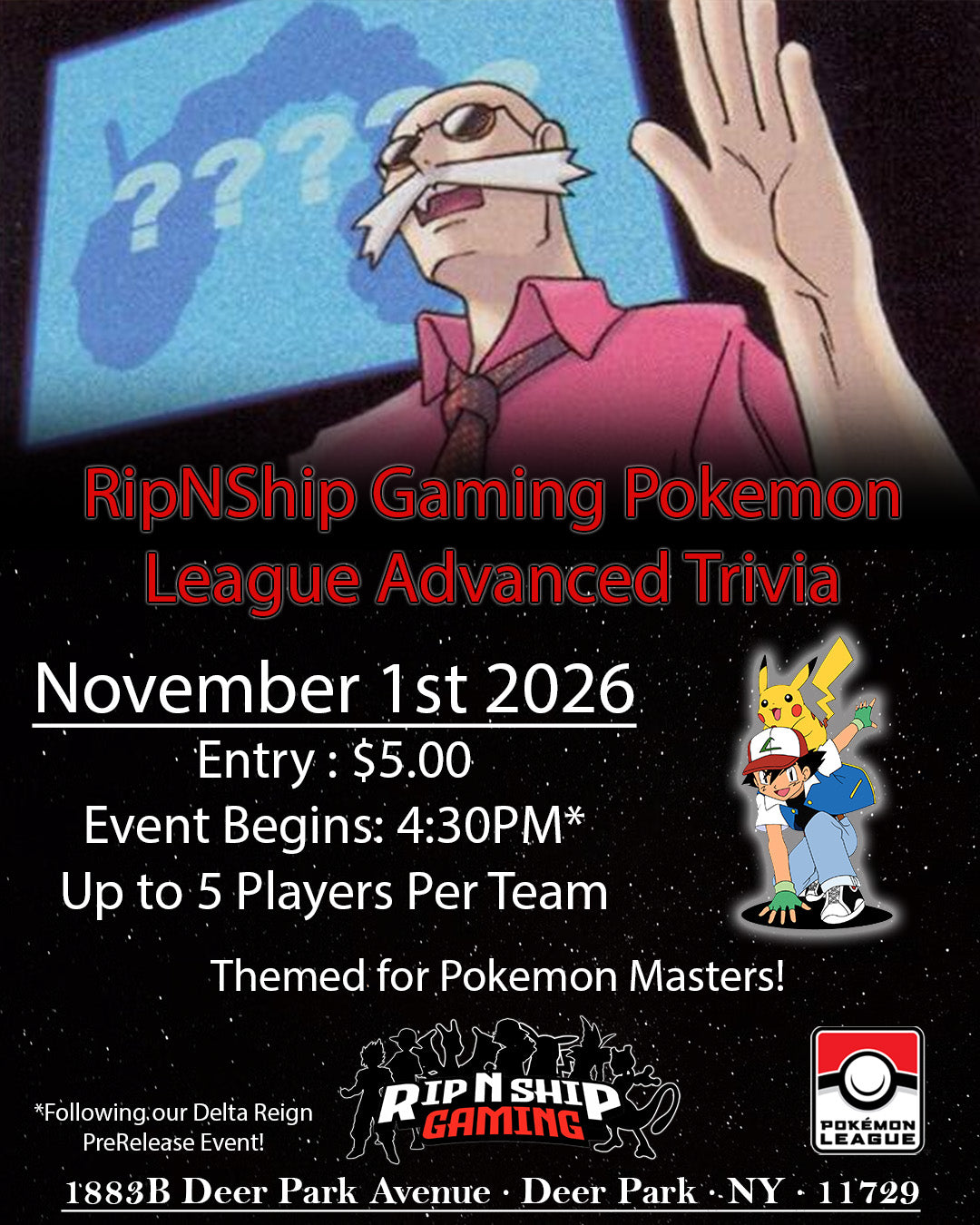 November 1st 2026 - RipNShip Gaming Pokemon League Advanced Trivia