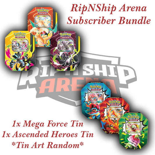 RipNShip Arena Subscriber Bundle: 1x Mega Forces Tin & 1x Ascended Heroes Tin *Pre-Order*